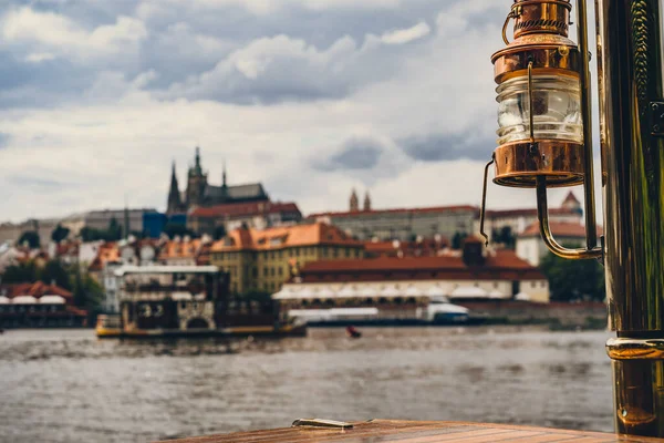 Paisaje Urbano Panorámico Vista Del Barco Del Río Moldava Praga — Foto de Stock