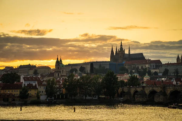 Pont Charles Coucher Soleil Prague République Tchèque — Photo