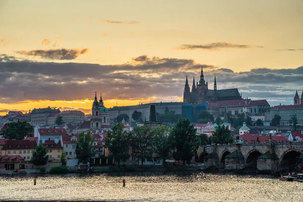 Pont Charles Coucher Soleil Prague République Tchèque — Photo