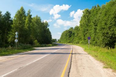Orman yolu ve mavi gökyüzü