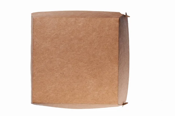 封闭的空白牛皮纸盒，用于在白色背景上隔离的汉堡包，顶部视图. — 图库照片