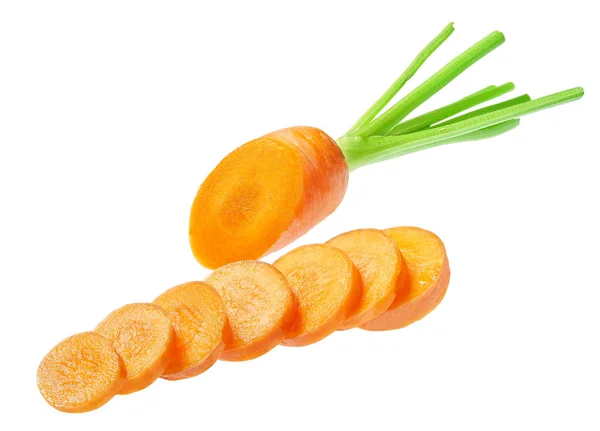 Fresh carrot and cut pieces isolated on white background. — Stock Photo, Image