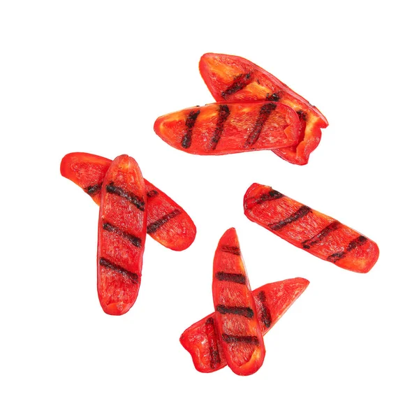 Grilled sliced red bell pepper isolated on white background. Top view. — 스톡 사진