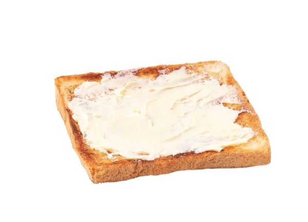 Βουτυρωμένο Ψωμί Απομονωμένο Λευκό Φόντο Φρυγανισμένο Ψωμί Βούτυρο — Φωτογραφία Αρχείου