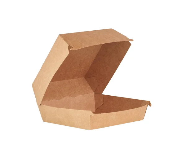 Una Caja Comida Marrón Empaquetado Para Hamburguesa Almuerzo Comida Rápida —  Fotos de Stock
