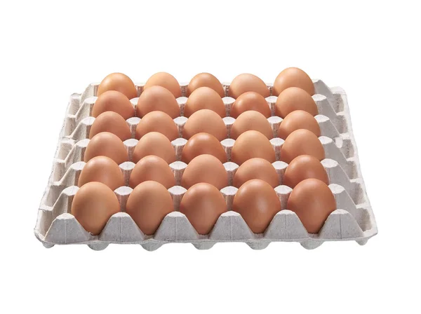Huevos Pollo Crudos Envases Cartón Ecológico Aislados Huevos Ecológicos —  Fotos de Stock