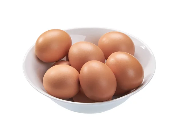 Huevos Pollo Tazón Cerámica Aislados Sobre Fondo Blanco —  Fotos de Stock