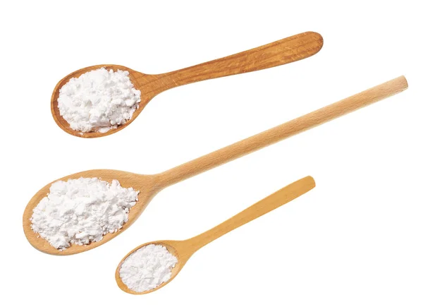 Potato Starch Wooden Spoon Isolated White Background Top View — Stock Photo, Image