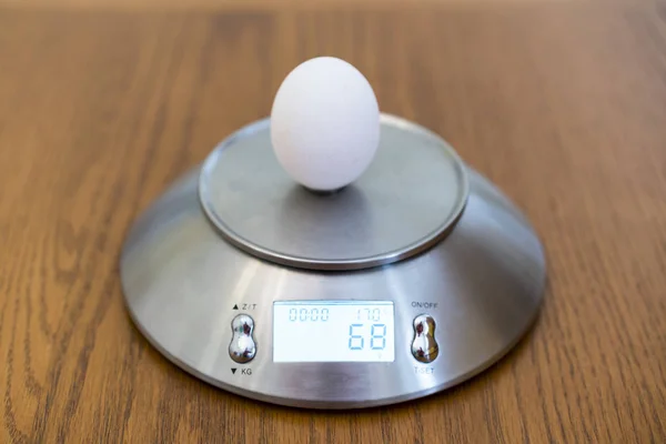Куриное яйцо на весах — стоковое фото