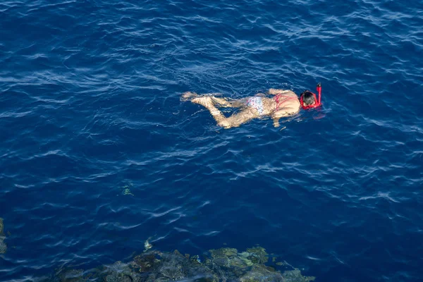 Chica Mar Haciendo Snorkel Mar Concepto Vacaciones — Foto de Stock