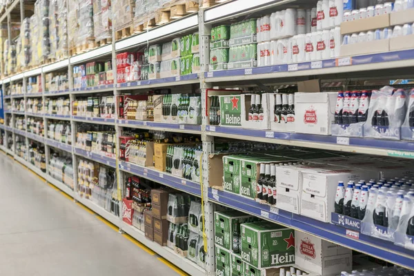 Kiev Ukraine July 2019 Different Brands Beer Shelves Hypermarket — 스톡 사진