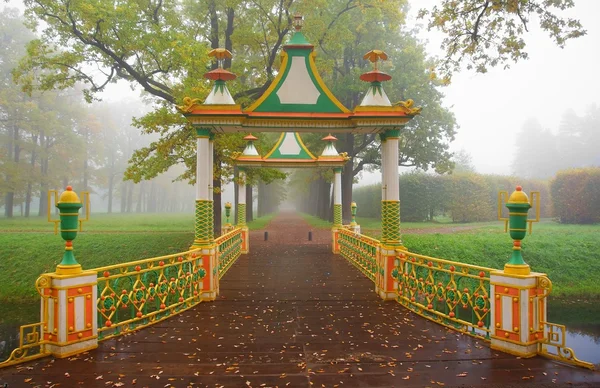 Foggy morning and Chinese bridge — Stock Photo, Image