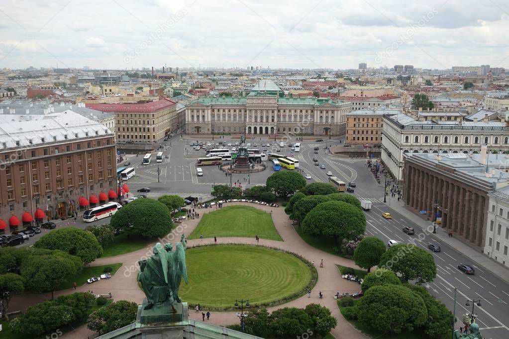 St. Isaac's square and St. Isaac's garden in Saint-Petersburg