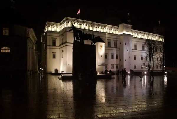 Noche de enero y el palacio de los gobernantes lituanos — Foto de Stock