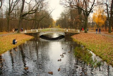 Tsarskoye Selo 'daki Alexander Park' ta sabah yürüyüşü