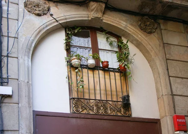 Fragmento de la fachada y balcón de una de las casas del casco histórico de Barcelona — Foto de Stock