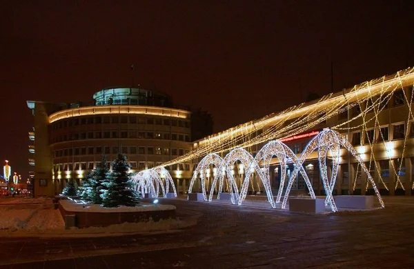 Christmas decoration of the city with electric glowing lights — Stock Photo, Image