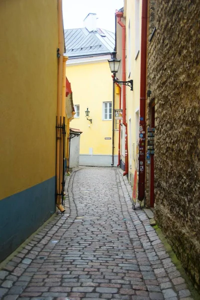 La ciudad de la mañana de primavera y un interesante paseo por la parte histórica de Tallin — Foto de Stock