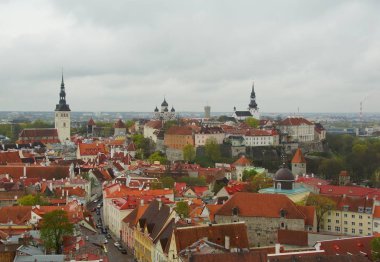 Bahar sabahı şehri ve Tallinn 'in tarihi bölümünde ilginç bir yürüyüş.