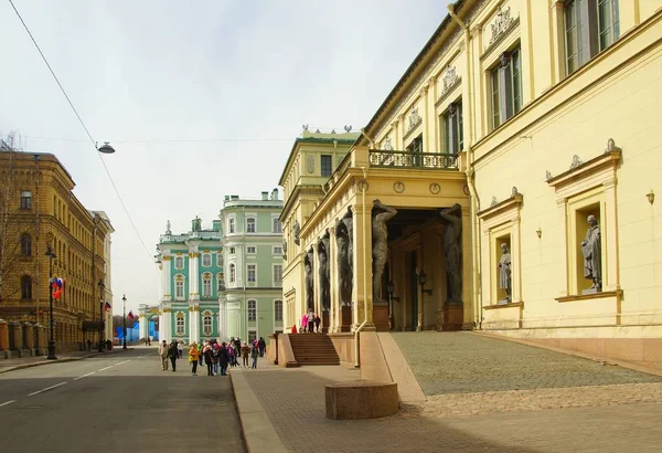 May morning walk, Millionnaya street and Portico of the new Hermitage