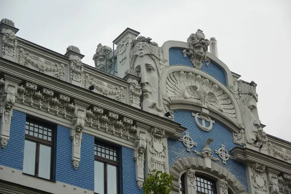 Fragmento Fachada Edificio Residencial Estilo Del Romanticismo Nacional Art Nouveau — Foto de Stock