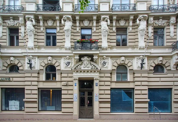 Fragmento Fachada Edifício Residencial Estilo Romantismo Nacional Art Nouveau Elizabeth — Fotografia de Stock