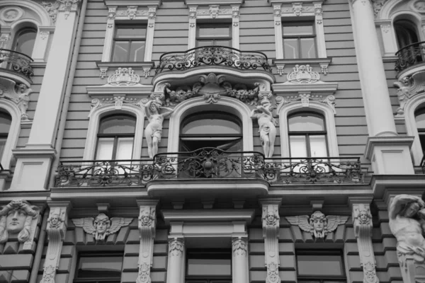 Fragmento Fachada Edifício Residencial Estilo Romantismo Nacional Art Nouveau Elizabeth — Fotografia de Stock