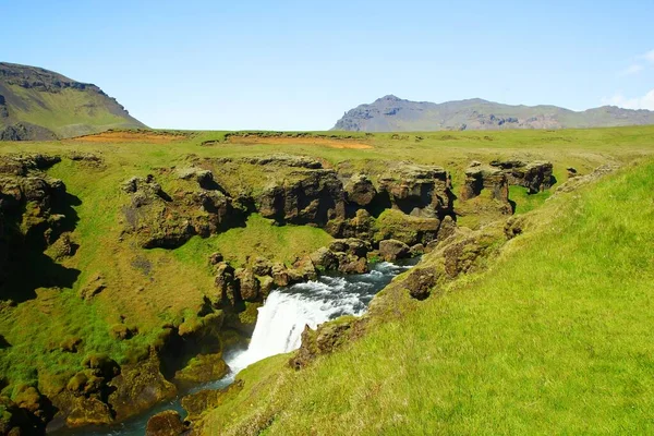 Секция Тропы Скогау Фолс Деревня Вик Увлекательный Летний Поход Исландии — стоковое фото