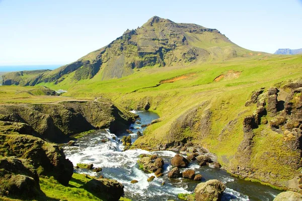 Section Path Skogau Falls Vic Village Fascinating Summer Hike Iceland — Stock Photo, Image