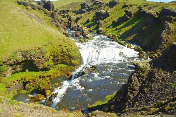 Szakasz Skogau Falls Vic Falu Egy Lenyűgöző Nyári Túra Izlandon — Stock Fotó