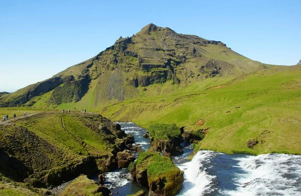 Skogau Falls Vic村 冰岛一个迷人的夏季远足 在火山 冰川和瀑布的国度 — 图库照片