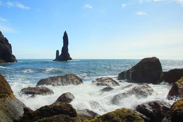 Захватывающая Летняя Прогулка Исландии Остановка Городе Вик Знакомство Черным Пляжем — стоковое фото
