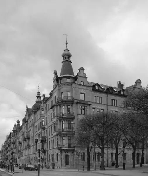 Ett Fragment Den Arkitektoniska Utformningen Fasaden Jugendstil Ett Bostadshus Stadens — Stockfoto