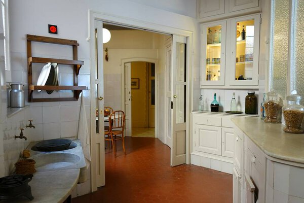 Fragment of the architectural design of the interior of the apartment in the Art Nouveau style of a residential building in the city center, kitchen