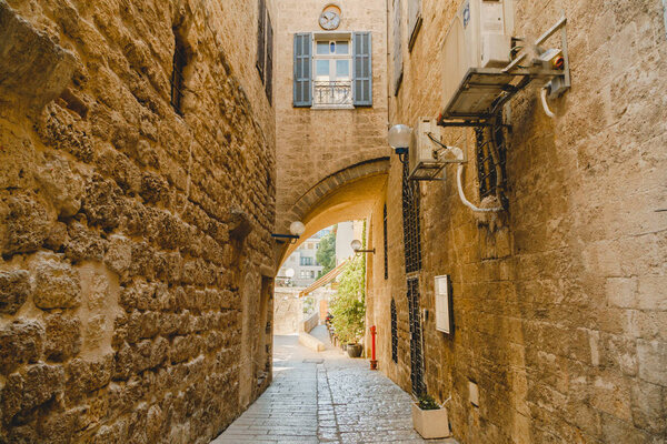 Old jaffa street. Culture and history architecture. Ancient alley.
