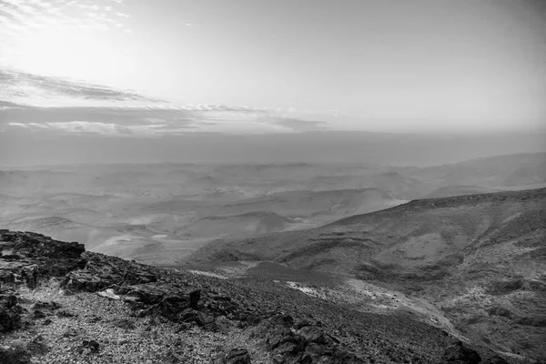 White and black landscape of magic blue sky and sunrise over judean desert in Israel holy land — Stock Photo, Image