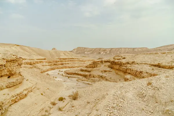 Vista panorámica del paisaje desde el acantilado en el desierto seco en Israel . — Foto de Stock
