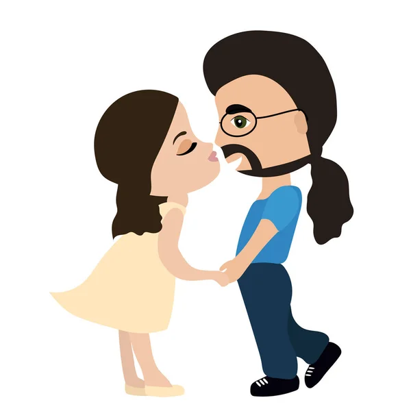 Menina bonita tentando beijar um homem barbudo —  Vetores de Stock