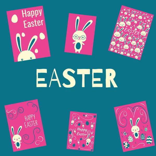 Set voor Pasen konijnen kaarten poster voor vakantie — Stockvector