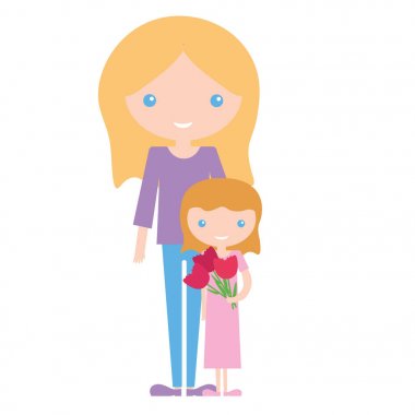 Anneler günü sanat tasarım anne ve kızı çiçekli