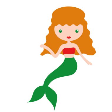 Şirin sualtı deniz kızı kız vektör Illustration. Deniz perisi fantezi. İzole karakter su mitoloji Prenses