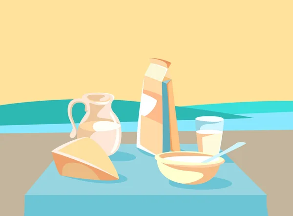 Реалістичні продукти - молочний глечик і сир — стоковий вектор