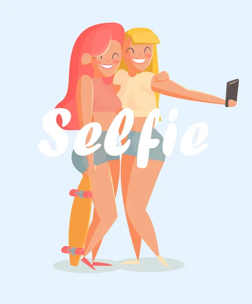 Donne che fanno selfie per i social network — Vettoriale Stock