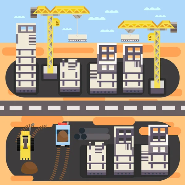 Grúa de construcción construye — Vector de stock