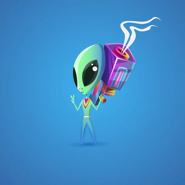 Funny alien with a gun — Stock Vector