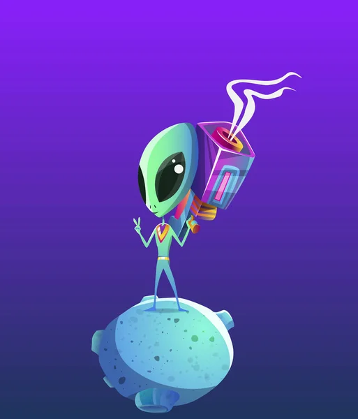 Drôle alien avec un pistolet — Image vectorielle