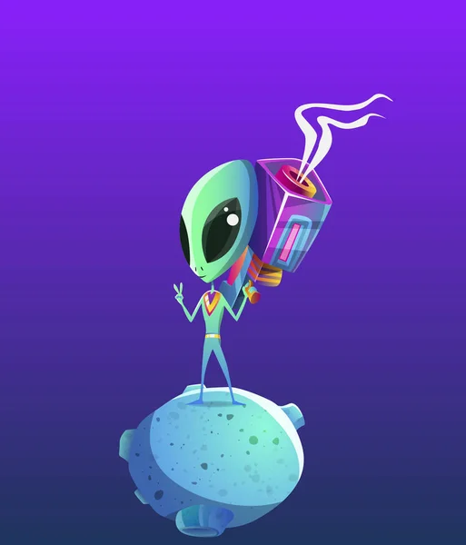 Funny alien with a gun — Stock Vector