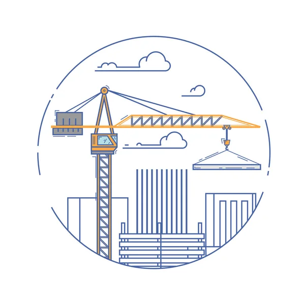 Construction crane builds — Stock Vector