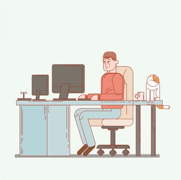 Lavoratore di ufficio dietro un desktop — Vettoriale Stock