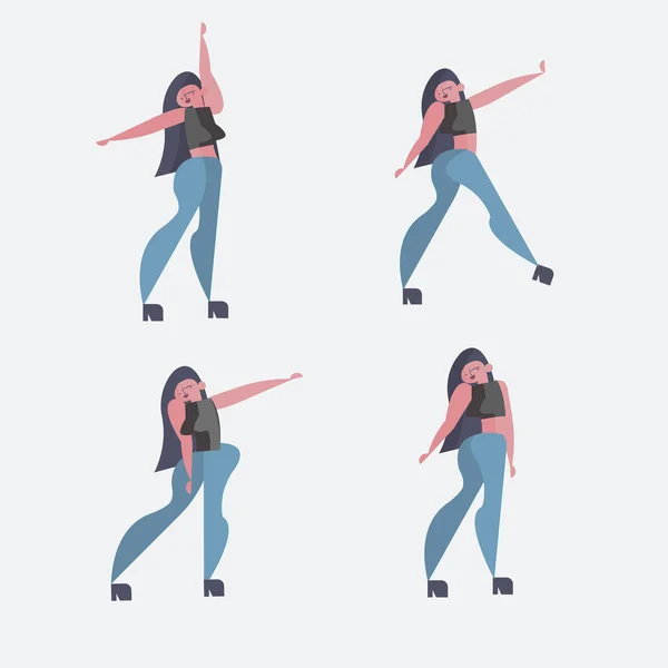 Chica en diferentes poses de baile . — Archivo Imágenes Vectoriales